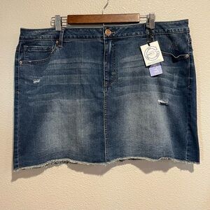 Meri Skye Stretch Denim Mini Skirt Distressed Cut Off Y2K Plus Size 22 / 2XL